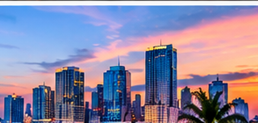 The Miami skyline at sunset, with palm trees