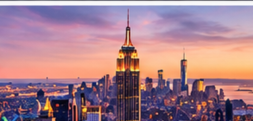 The Manhattan skyline at dusk, with the Empire State Building