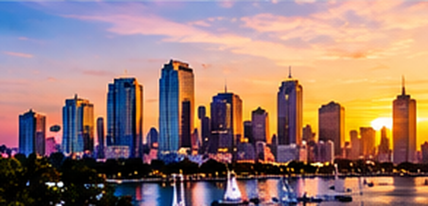 The San Diego skyline across the bay at sunset